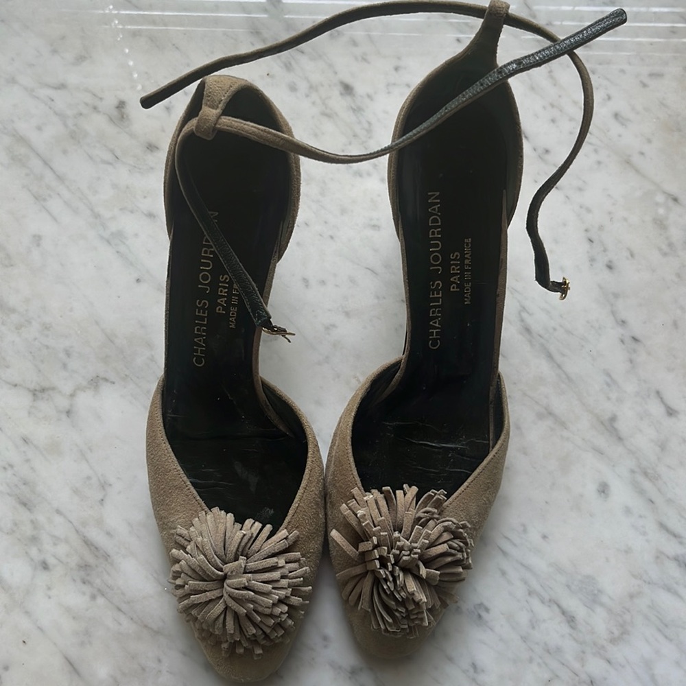 Vintage Charles Jourdan Pom Pom Suede Heel